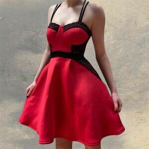 Material Girl Red dress with black lace